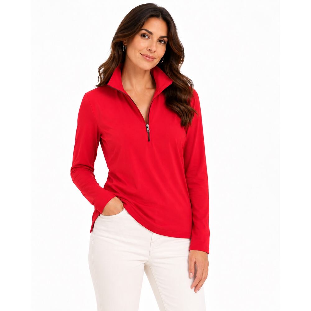 Marc Cain Sports Red Half Zip Stretch Top | N4 | US 10 | MSRP $280 - Picture 2 of 16